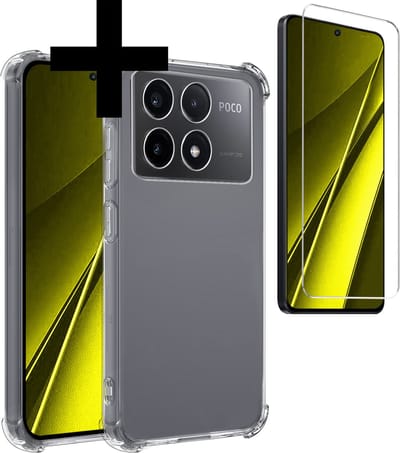 Hoesje - Met Screenprotector - Geschikt voor Xiaomi Poco X6 Pro 5G - Sterk & Shockproof - Siliconen Case - Back Cover - Telefoon Hoes - Shock Proof - Telefoonhoesjes - Transparant