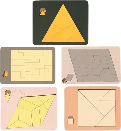Houten Puzzel - Geometrisch Spel - Hersentraining - Meerdere Modi - 14 x 12 cm - Houtkleur