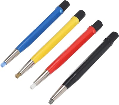 4-delige Krabborstel Pen Set - Penselen voor Voorbereiding, Schuren en Reinigen van Sieraden, Horloges en Munten met Messing, Vezel en Nylon Tips