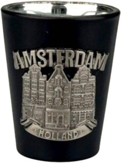 Shotglas - Amsterdam Grachtenhuisjes Metaal - Zwart-Zilver