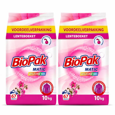 BioPak Matik Waspoeder Gekleurde Was – 2 x 10 kg Voordeelverpakking – 134 Wasbeurten – Lenteboeket – Wasmiddel voor Bonte Was