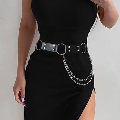 Dames Sexy Zwarte Lederen Riem Verstelbare Kettingstijl Lichaamsdecoratie Riem Modieuze Beperkingsriem Dagelijkse Kleding Accessoires brown