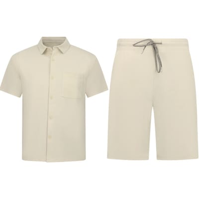 Zomerset Heren - Ribbed Oversized Shirt en Korte Broek - Twinset twee delig - F-5830 - Beige
