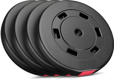 Hop-Sport Halterschijven Set 40 kg – 4 x 10 kg Kunststof Gewichten met 30 mm Boring
