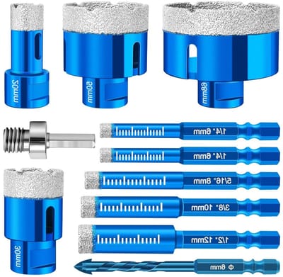 Complete 11-delige set diamantboren voor glas, keramiek en steen, ideaal voor precisiewerk