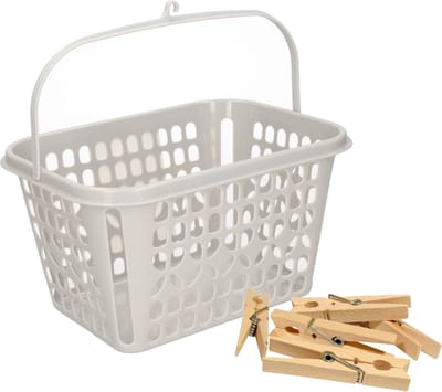 Plasticforte Wasknijpers ophang mandje/bakje - 25 x 20 x 13.5 cm - lichtgrijs - kunststof