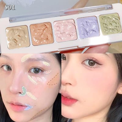 5 kleuren Concealer Palet Langdurige Cover Donkere Kringen Acne Poriën Crème Markeerstift Hydrateren Gezicht Cometics white