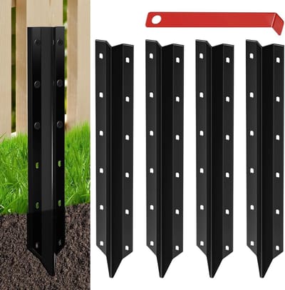 Hekpaal Reparatie Set - Paalhouders Stabilisatoren - Hekken Verstevigen - H-Vormig Grondcontact - 5 stuks - Zwart