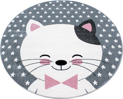 Flycarpets Flycarpets - Kids Kinderkamer Kat Roze Vloerkleed Rond - 160x160 cm