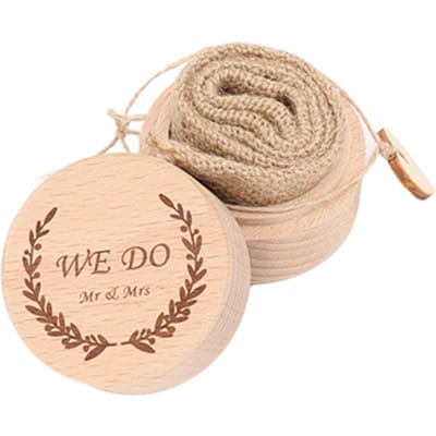 Houten Ringendoos Mode Elegant Gekerfd Draagbare Kleine Sieradendoos voor Voorstel Verloving Bruiloft beige