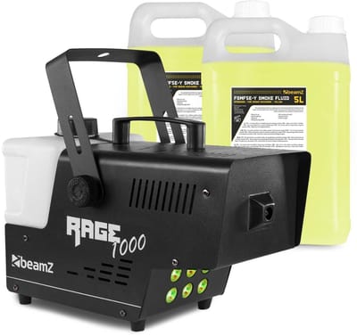 Rookmachine - BeamZ RAGE1000LED - 10 Liter rookvloeistof - RGB LED’s - 2 afstandsbedieningen - 1000W