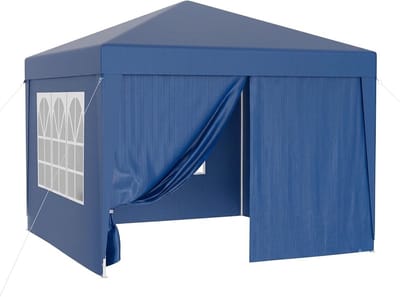 Paviljoen 3 x 3 m Blauw UV-bescherming 50+, Tuinpaviljoen met afneembare zijkanten en ramen, Partytent voor terras en festivals