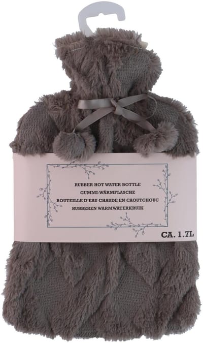 Warmwaterkruik - donkerbruin - 1,75L - fluffy pluche hoes - bedkruik - kruik - kruik met hoes