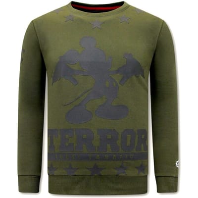 Heren Sweater met Print - Terror Mouse - Groen