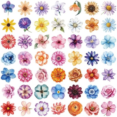 50 Pièces d'Autocollants Transparents Floraux Dessinés - Décoration Imperméable en PET pour Journaux, Guitares et Cahiers Magasin RecordingYourLife pink