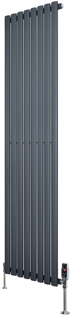 Ovale radiator 1 kolom - 1800x480 mm - grijs - thermostaatkraan