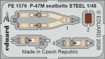 Eduard Modelbouwdecoratie - FE1576 Stalen Veiligheidsgordels voor P-47M - Photo-etch