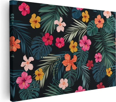 Artaza Canvas Schilderij Hibiscus - 30x20 cm - Klein - Wanddecoratie Bloemen Woonkamer - Muurdecoratie Botanisch - Kamer Accessoires