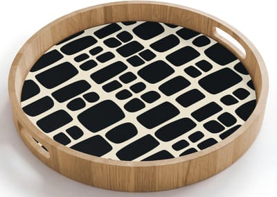 Dienblad rond 40x40 cm - Schootdienblad hout - Modern - Organisch - Zwart - Borrelplank rechthoek - Plateau houten dienbladen