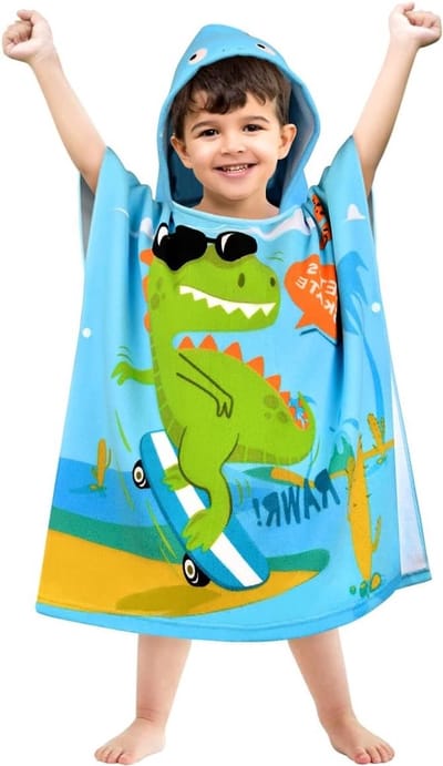 Hooded Handdoek voor Kinderen met Dinosaurus Motief - Super Absorberend Badponcho voor Meisjes en Jongens van 2-6 Jaar, Ideaal voor Strand en Bad
