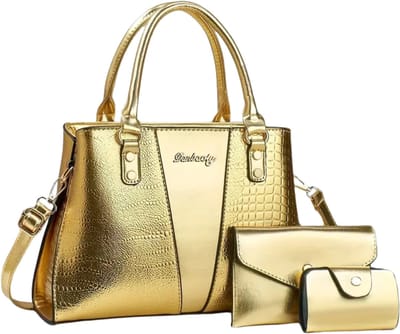 Bovista Handtas Dames - Schoudertas - School - Shopper - Schooltas - Werktas - 3-Delige Set - Goud