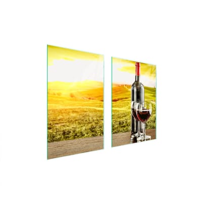 TMK ArtDeko Serie - Glazen Beschermplaat - Wijnmotief - 65x52 cm - Gehard Glas
