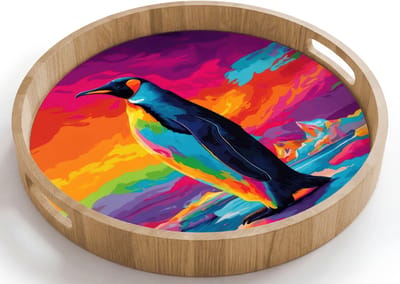 Dienblad rond 40x40 cm - Schootdienblad hout - Ijsschots - Pinguïn - Abstract - Lucht - Borrelplank rechthoek - Plateau houten dienbladen
