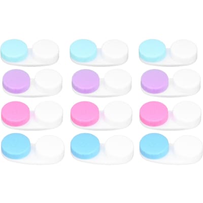 Lot de 12 étuis à lentilles de contact écologiques en plastique, surface brillante, petit, portable et différent