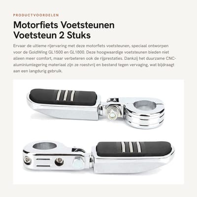 Dailygoods- Voetsteunen Motorfiets - CNC-aluminiumlegering - Chroomkleur - Montagebeugels - Geschikt voor GoldWing GL1500/GL1800 - Duurzaam - Motorsteunen