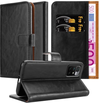 Cadorabo Hoesje geschikt voor Xiaomi RedMi 10 in ZWART GRAFIET - Beschermhoes met magnetische sluiting, standfunctie en kaartvakje Book Case Cover Etui