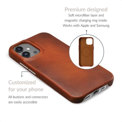 Mobilize Hoesje geschikt voor Apple iPhone 15 Plus MagSafe Telefoonhoesje Echt Leer | Mobilize Premium Backcover | Geschikt voor MagSafe | Geschikt voor Draadloos Opladen met Magnetische Ring | Geschikt voor MagSafe Case - Burned Cognac | Cognac