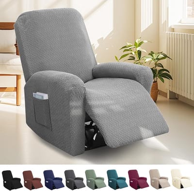 Complete Set van 4 Stuks Stoelbeschermers voor Relaxfauteuils, Stretch Covers met Zakjes, Antislip en Hoog Rekbaar voor TV Stoelen en Ontspanfauteuils