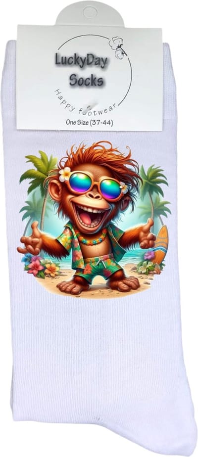 Aapje strand - verjaardag cadeau - aap sokken - Moederdag - Vaderdag - opkikkertje - kerst cadeau sokken - valentijnsdag - Sokken waar je vrolijk van wordt - leuke sokken voor heren en dames - leuk cadeau - maat 37-44