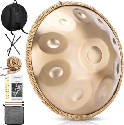 Handpan 10 Tones - Steel Drum - Muziek Maken - Professioneel Gestemd - 22 Inch - Goud