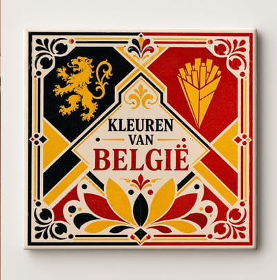 België Kleuren Decoratieve Keramische Tegel – Belgische Leeuw Friet Wandtegel – Rood Zwart Geel Heritage Souvenir Cadeau