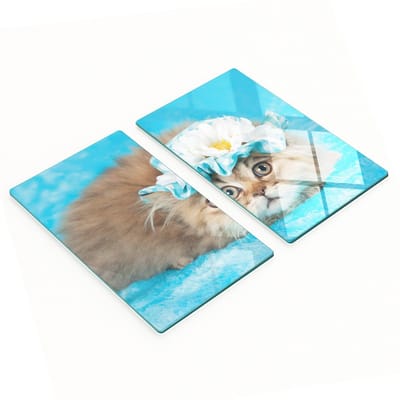 Multifunctionele decoratieve keukenplanken van gehard glas met katmotief, 2x30x52 cm
