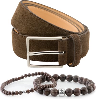 DTCH.FIT Kralen armband Bill Brown one size & Suède riem Bobby Donkerbruin - 3,5cm breed - 85cm - Totale lengte 100cm