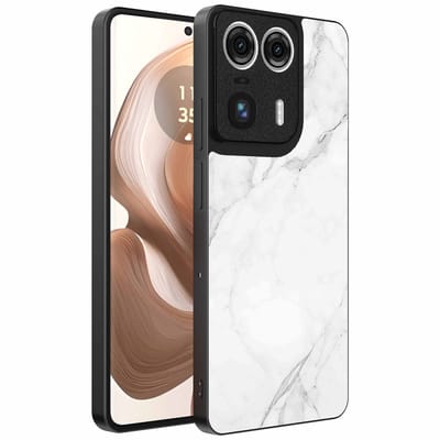 Geschikt voor Motorola Edge 50 Ultra Telefoonhoesje met Wit Marmer Opdruk - TPU Backcover Case White Marble Design - Zwart - Smartphonica geschikt voor Motorola Edge 50 Ultra