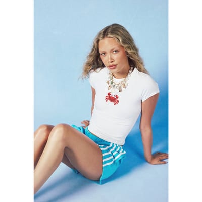 boohoo Dames Baby Tee Met Krabbenprint | Wit | Maat: Large