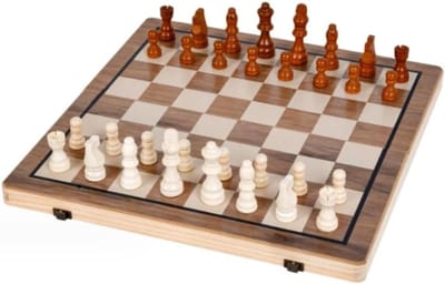 Schaakset Houten Bord - Traditioneel Spel - Intelligentie Stimuleren - Magnetisch en Draagbaar - 39.5 x 39.5 cm - Beige Bruin
