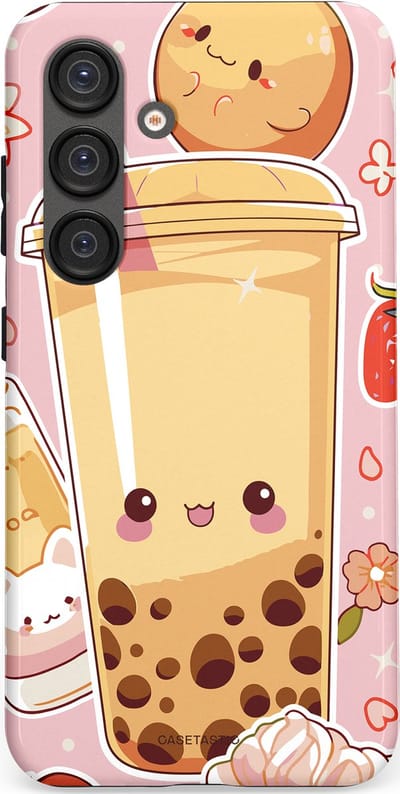 Casetastic Hoesje Geschikt voor Samsung S25 - Stijlvolle Beschermende Duo-layer Case - Kawaii Thee Design - Bubble Tea
