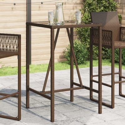 Buiten Bartafel - Terras Tafel - Buiten Genieten - Gehard Glas Plaat - 70 x 70 x 110 cm - Bruin
