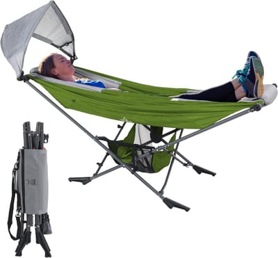 Draagbare Hangmat - Compacte Ligstoel - Buiten Ontspannen - Inclusief Zonnedak - 168 x 76 cm - Groen