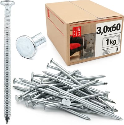 LUN FIX - Rillennagel 3 x 60 mm - 1kg (ca. 260 stk.) - ongegalvaniseerde bouwspijker - houten spijkers voor bouwprojecten