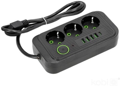 Laitica Kobi Linea - Verlengsnoer - 3 Gaten - 4x USB - 1,5m - Geaard