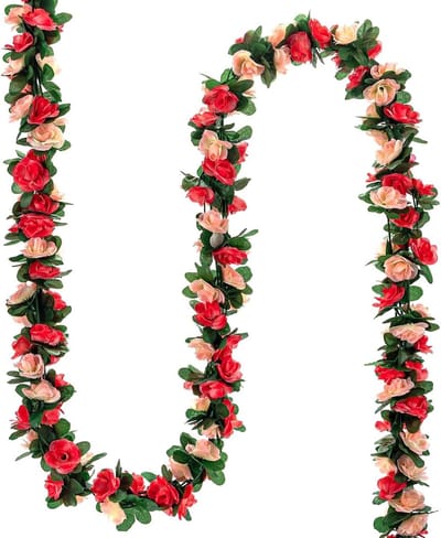 Allecta - Kunstbloemenslinger met 4 stuks rozen van 20 cm in roze voor bruiloft, feest en tuintafeldecoratie
