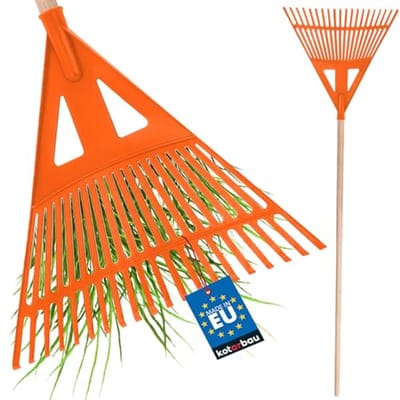 KOTARBAU® Bladhark, Tuinhark van Kunststof, 43 cm, Oranje, met Steel, Gazonhark, Waaierbezem, Lichtgewicht Hark, Stevige Hark