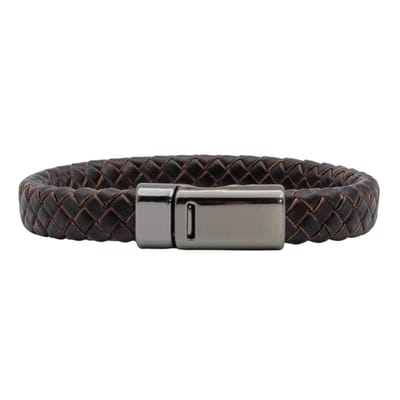 Marama - Herenarmband Viktor Donker Bruin - Sluiting Gun Metal Zilver - The Nordic Collection - RVS - leer - magneetsluiting - robuuste armband mannen - luxe geschenkverpakking
