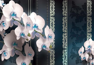 Fotobehang Flowers Floral Orchids Pattern | XL - 208cm x 146cm | 130g/m2 Vlies