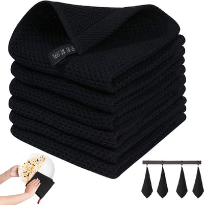 OKWISH Theedoeken – Keukendoek Van Katoen Met Zacht Wafelpatroon, Drogergeschikt – 34×34 cm – Zwart
